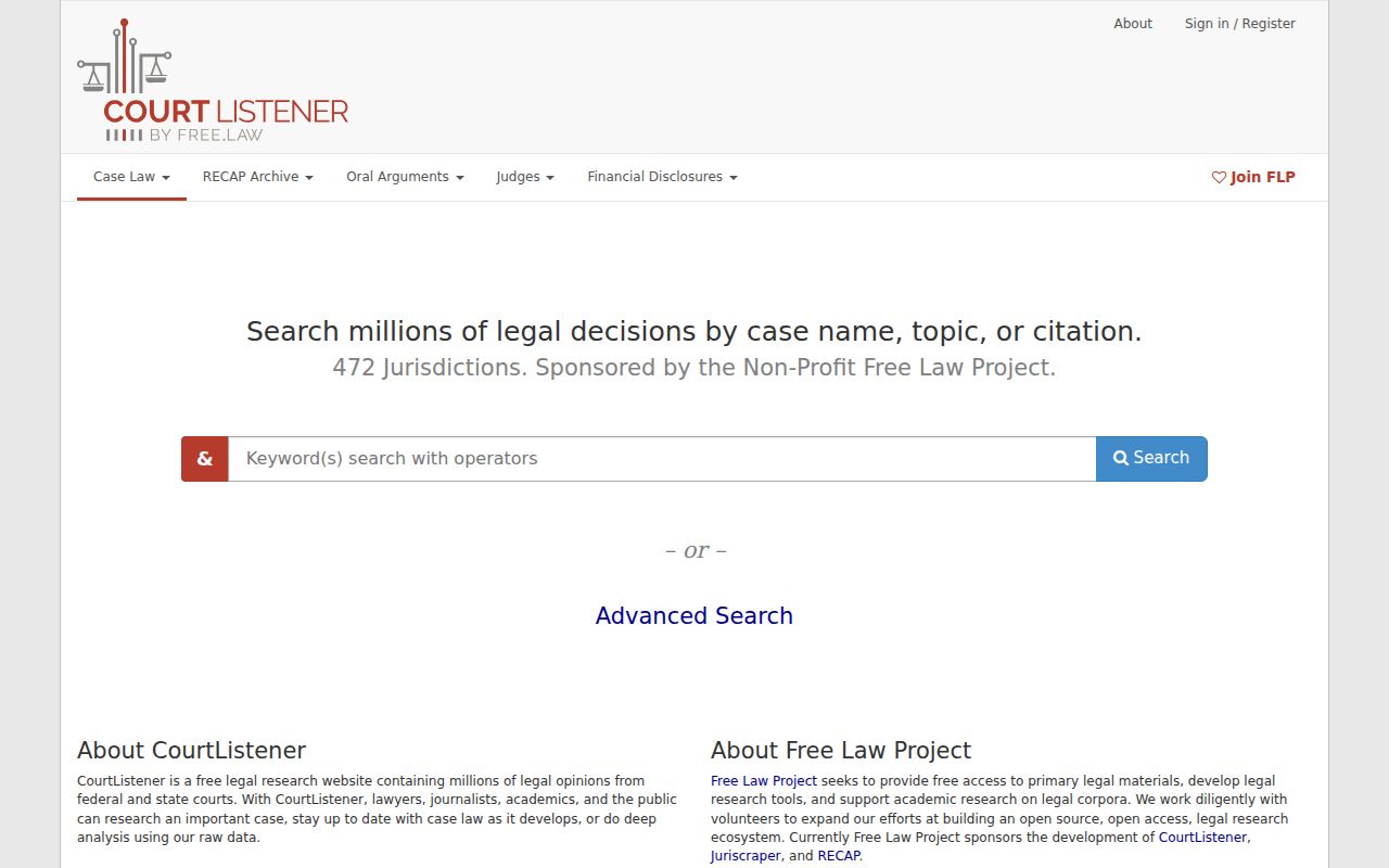 Coffee County case search reference showing CourtListener and RECAP federal docket access