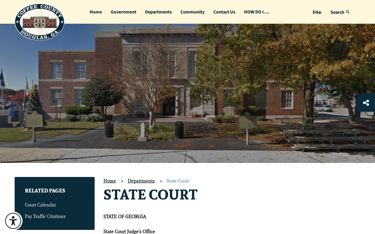 Coffee County court calendar reference showing the official State Court office page
