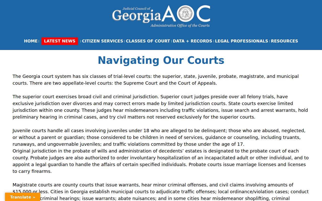Coffee County court docket hierarchy and Georgia court classes