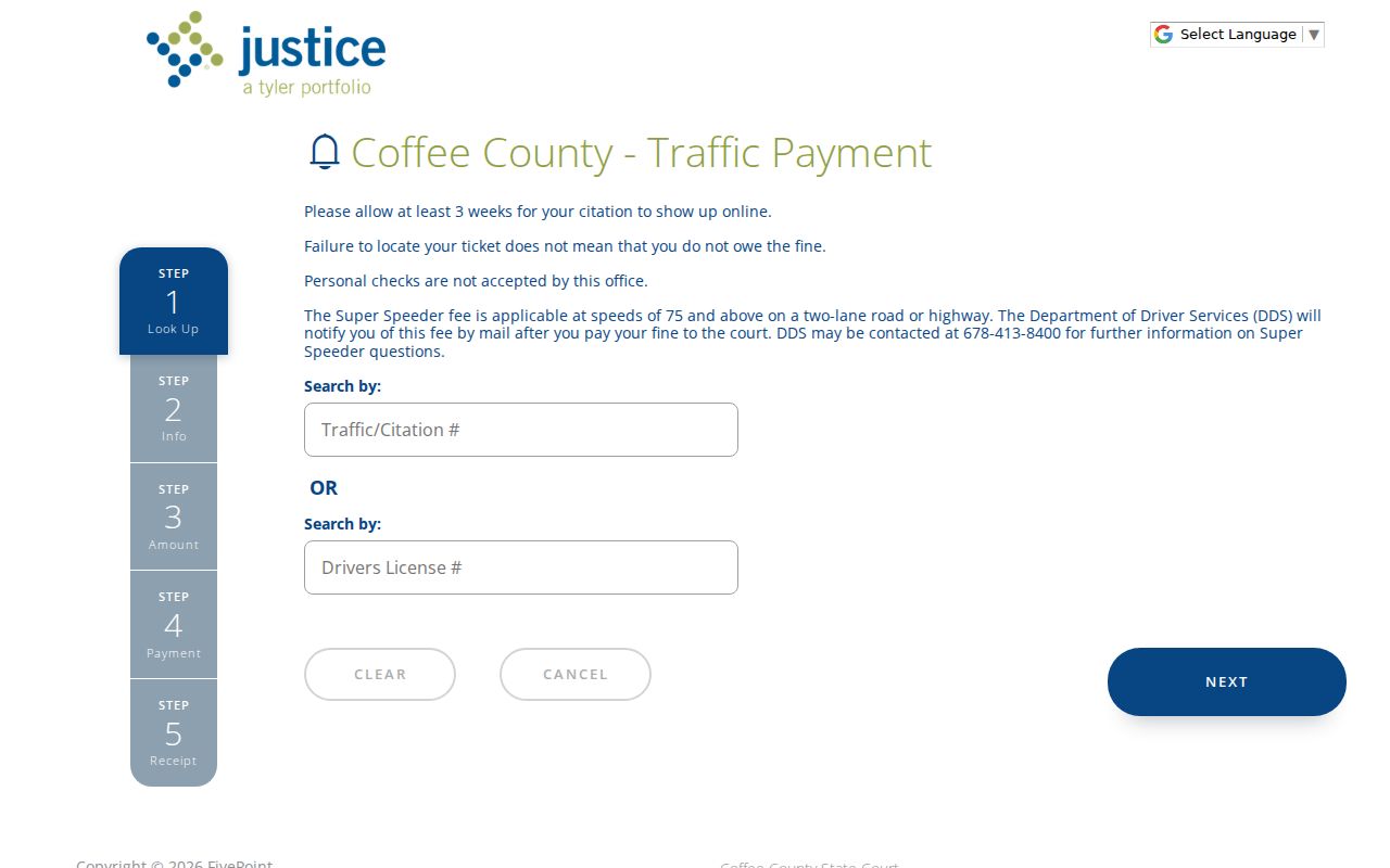 Coffee County traffic court records FivePoint citation portal